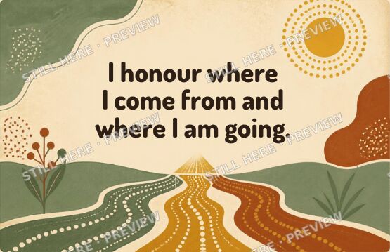 Affirmation card: I honour where I come from and where I am going.